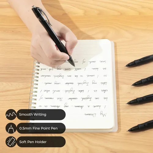 Vista 5 de M&G Juego de 5 bolígrafos de gel, bolígrafos retráctiles de tinta negra de 0.5mm, bolígrafos de punta fina, bolígrafos de gel de secado rápido