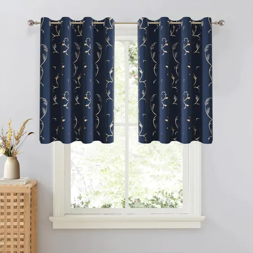 Vista 72 de BUHUA Juego de 2 paneles de cortinas opacas con estampado de vid plateada, cortinas con aislamiento térmico para oscurecer la habitación