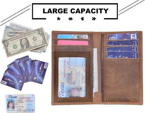 Vista 4 de Billetera delgada de cuero auténtico con bolsillo frontal espacio para identificación y tarjetero con tecnología RFID
