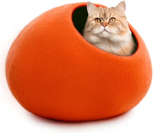Vista 9 de Woolygon - Lujosa cueva de lana merina para gatos, cápsula plegable para gatos de interior, recinto de fieltro para mascotas de alta calidad, casa