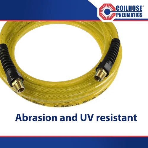 Vista 3 de Coilhose Pneumatics PFE60254TY Flexeel Manguera de aire de poliuretano reforzado, 3/8" diámetro interior, 25' de longitud con (2) accesorios