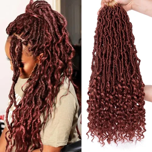 Vista 34 de Leeven 7 Paquetes Cabello Crochet Faux Locs con Puntas Rizadas 10 Pulgadas Pre-enrollado Goddess Locs Trenzas Crochet Cabello 84 Hebras Negro
