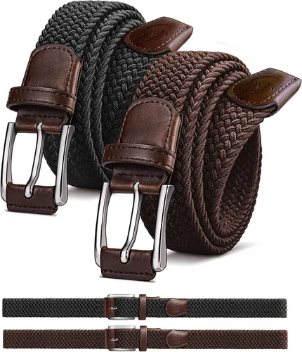 Vista 11 de Cinturón de golf para hombre, 2 unidades, cinturón elástico trenzado de 1 3/8 pulgadas, en caja de regalo para jeans casuales, deportes y trabajo