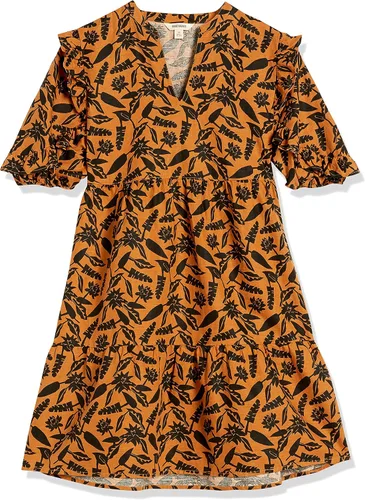 Vista 5 de Goodthreads Vestido escalonado de lino lavado con mangas de codo y cuello dividido para mujer