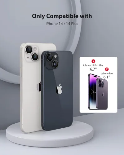 Vista 2 de Protector de lente de cámara de diseño para iPhone 14 Plus/iPhone 14 – Bandeja automática de aleación de aluminio más 9H protector de pantalla