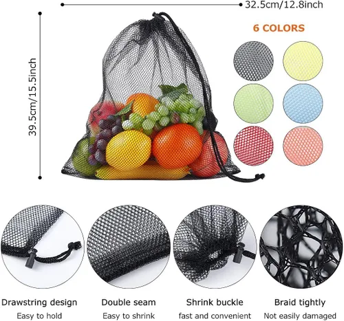 Vista 2 de iMucci 6 bolsas de malla de nailon con cordón, bolsa de gimnasio de 13 x 15.5 pulgadas