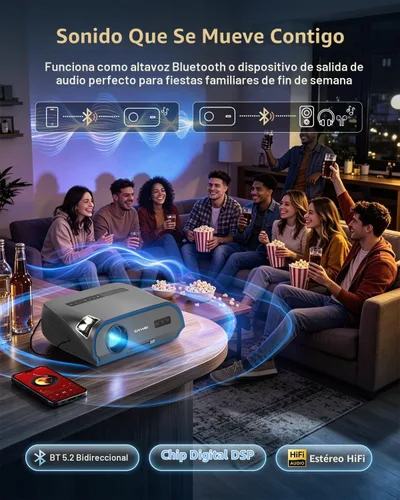 Vista 5 de Proyector de Alta Luminosidad 1800 ANSI Lumens, HDR10+, Soporte 4K, WiFi6 y Bluetooth, Smart Android TV con Aplicaciones, HDMI/USB, para Azul y Gris