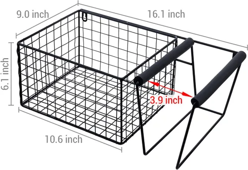 Vista 5 de MyGift 16 Inch Wall Mounted Metal Pickleball Paddle Rack and Storage, Hanging Equipment Organizer with Racket Holder and Basket for Balls