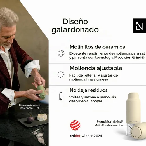 Vista 2 de LARS NYSØM Juego de Molinillo de Sal y Pimienta, Molinillos Manuales de Sal y Pimienta de Acero Inoxidable, Molinillo de Cerámica Ajustable