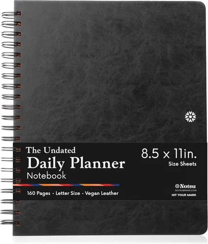 Vista 8 de Notsu Agenda diaria sin fecha, planificador de productividad minimalista con lista de tareas, agenda, cuadrícula de puntos, forrado, secciones