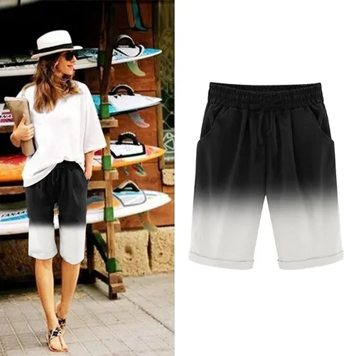 Vista 2 de Pantalones cortos de teñido anudado para mujer, pantalones cortos deportivos casuales de verano 2023, elásticos, holgados, S-4XL, con dos bolsillos