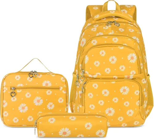 Vista 36 de goldwheat Mochilas impresas margaritas con paquete de almuerzo, estuche de lápices 3pcs, bolsa ligera resistente al agua para la escuela secundaria