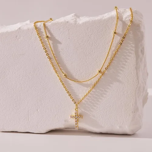 Vista 60 de Collar de cruz para mujeres y niñas, delicado chapado en oro de 14 quilates, gargantilla con dije de cruz que no se deslustra, impermeable, moderno