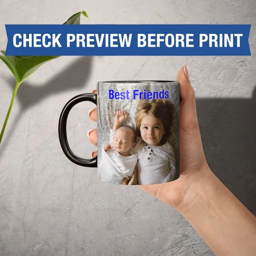 Vista 4 de Taza de café personalizada – Tazas personalizadas con texto en imagen, nombre de foto personalizado, logotipo, taza de cerámica – Cumpleaños, Negro