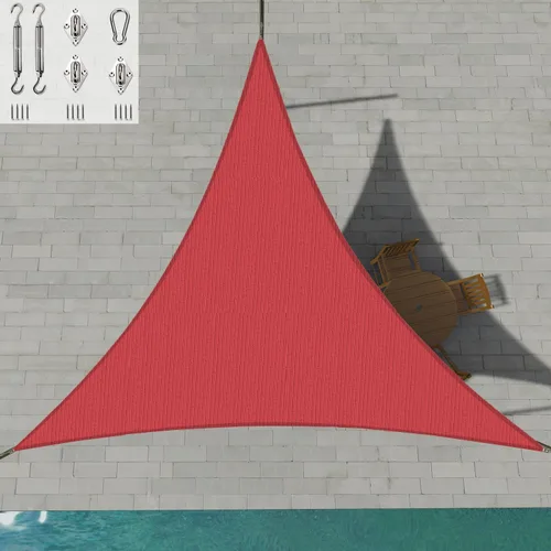 Vista 9 de Patio Paradise - Toldo parasol beige de 2 x 2 x 2 pies con kit de herrajes de 6 pulgadas, toldo triangular equilátero, tela duradera