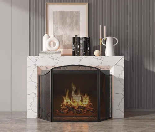 Vista 6 de Lizh Metalwork - Pantalla de chimenea de hierro forjado de 3 paneles, 48 pulgadas de largo x 29 pulgadas de alto, protector de chispas con diseño