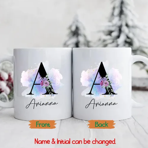 Vista 2 de Taza de café personalizada con nombre inicial, regalo para mujeres, esposa, amiga, mamá, abuela, madrastra, nombre personalizado e inicial taza