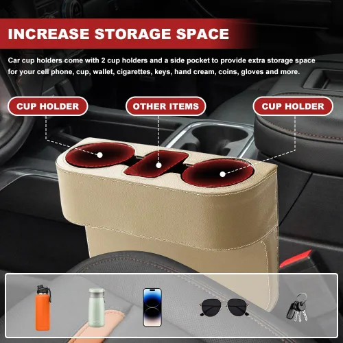 Vista 4 de Portavasos para Hueco de Automóvil, Caja de Almacenamiento para Asiento de Automóvil, Soportes Multifuncionales para Bebidas, Organizador de Bebidas