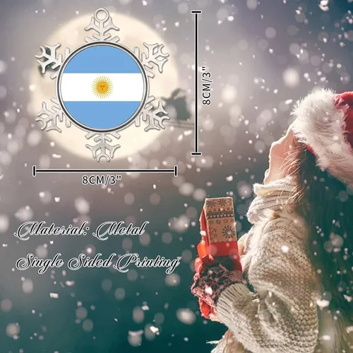 Vista 2 de Adornos colgantes para árbol de Navidad de Argentina, bandera de Argentina, copo de nieve de metal, colgante para árbol de Navidad, recuerdo