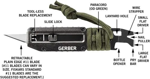 Vista 3 de Gerber Gear Prybrid X EDC Multiherramienta de bolsillo - Navaja multiusos con cuchilla retráctil para aficiones y palanca - Verde