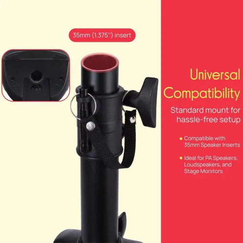 Vista 3 de Pyle Soporte universal para altavoz con montaje de trípode de alta resistencia y altura ajustable de 40" a 71", inserto compatible de 35mm