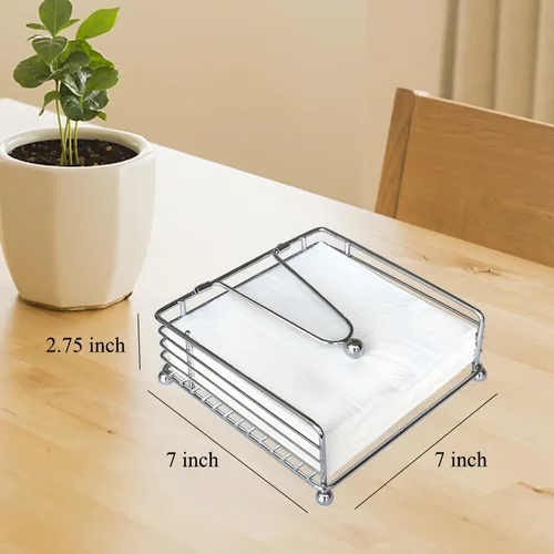 Vista 6 de hiwafifi Servilletero para mesa, dispensador de servilletas plano con brazo pesado, soporte cuadrado de papel de cóctel de elegante hierro rústico