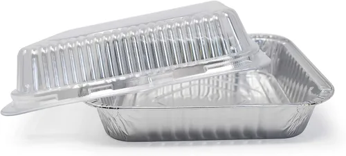 Vista 2 de Fig & Leaf Paquete de 35 moldes cuadrados para hornear pasteles de 8 x 8 pulgadas con tapas de cúpula de plástico, latas de papel de aluminio