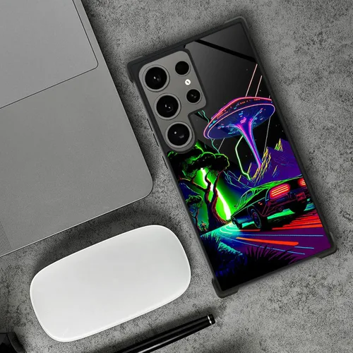 Vista 5 de Funda compatible con Samsung Galaxy S24 Ultra, Alien Night Back+Soft Silicone Acrylic TPU Design Shock Fall Prevention Funda protectora para Samsung