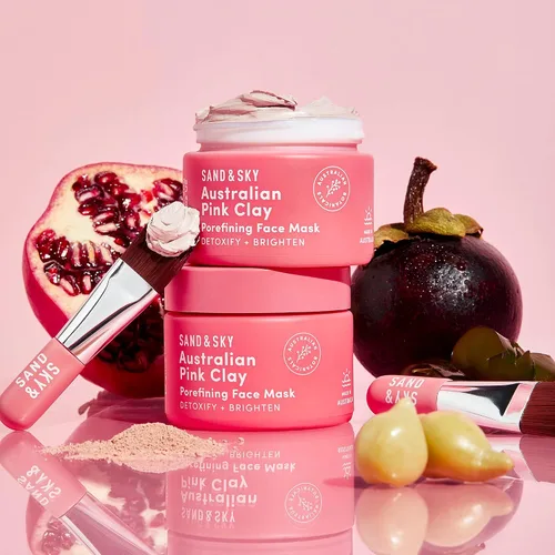 Vista 7 de Sand & Sky mascarilla facial de arcilla rosa australiana desintoxicante con vitamina C y antioxidantes - mascarilla de arcilla para aclarar poros