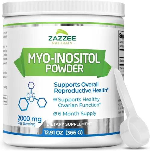 Vista 10 de Zazzee Myo-inositol en polvo, suministro para 3 meses, 92 porciones, 2000 mg por porción, cuchara gratis para dosis exacta, 6.49 onzas, certificado