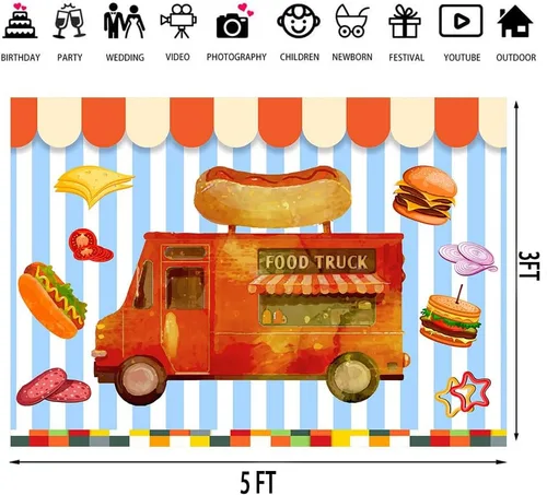 Vista 4 de Telón de fondo de camión de comida para fotografía, fondo de postres, pan, suministros de decoración de fiestas, accesorios de sesión de fotos