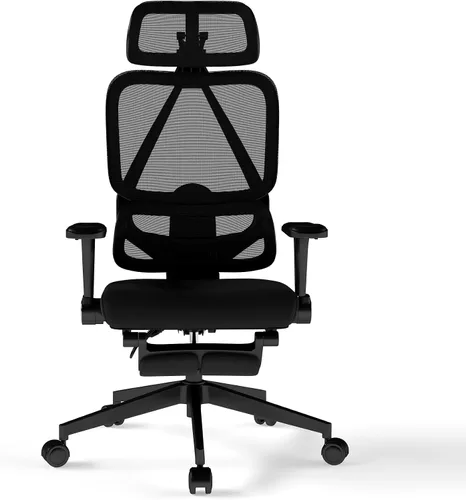 Vista 3 de Silla de oficina ergonómica de malla con reposabrazos, silla de escritorio grande y alta con soporte lumbar, silla giratoria de computadora