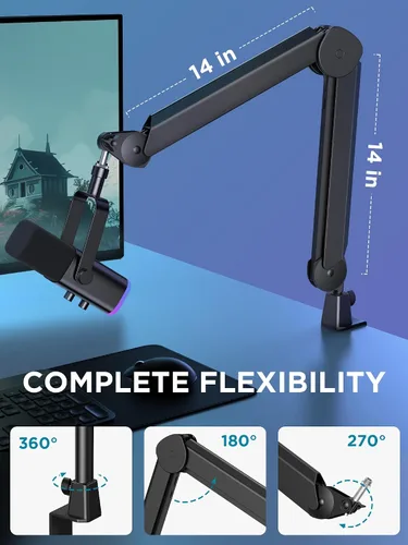 Vista 6 de InnoGear Brazo de Micrófono con Boom, Soporte de Micrófono con Canales de Gestión de Cables y Elevador de Altura para Blue Yeti FIFINE AM8 K669B