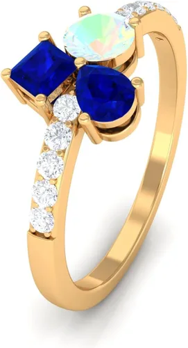 Vista 4 de Anillo de promesa de ópalo etíope y zafiro azul de 1 quilates con diamante, ópalo etíope y zafiro azul, anillo de promesa de racimo de zafiro azul