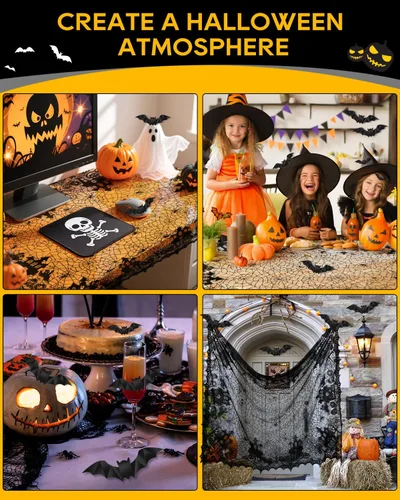 Vista 7 de eZAKKA Mantel de encaje negro para Halloween, 53x68 pulgadas