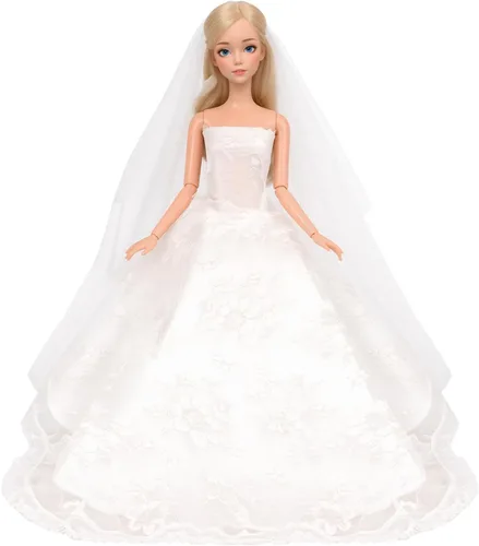 Vista 2 de Vestido de boda con velo blanco Barwa para muñeca Barbie