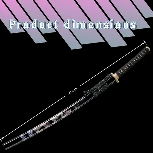 Vista 3 de Katana，Hand-Forged Katana Sword，Razor-Sharp 1095 & T10 Damascus Steel Blade, Full-Tang Structure for Martial Arts Practice, Collector's Display