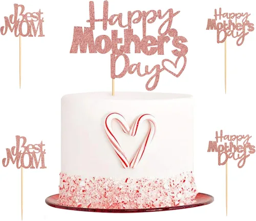 Vista 10 de Ercaido - Paquete de 48 adornos para cupcakes para el Día de la Madre con purpurina de oro rosa con purpurina para el Día de la Madre para la mejor