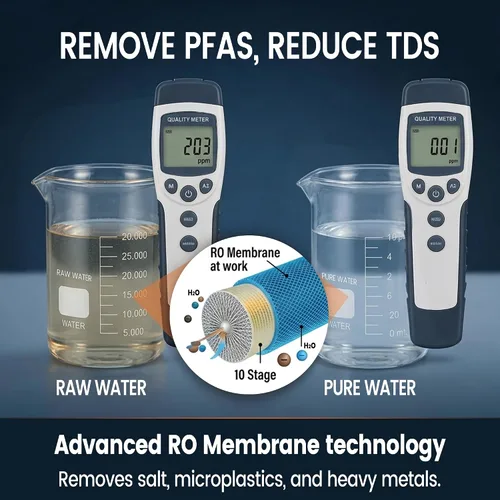 Vista 2 de Purewell® K8680 RO Sistema purificador de agua, 10 etapas RV portátil de filtración de agua de supervivencia con UV, tasa de desalinización alcanza