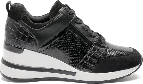 Vista 4 de YZ Zapatillas de deporte de cuña de moda para mujer, zapatos de plataforma con cordones de tacón alto Negro