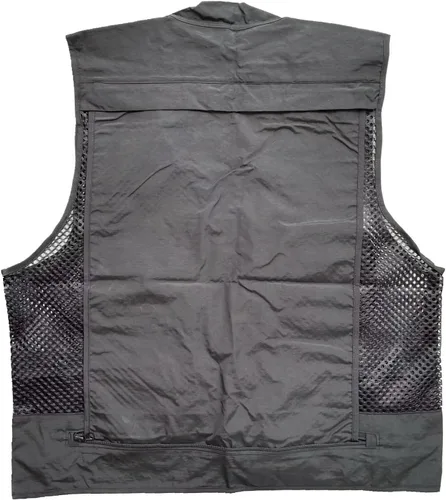 Vista 3 de Chaleco de malla transpirable con múltiples bolsillos para hombre, viajeros al aire libre, pesca con mosca, fotografía Negro