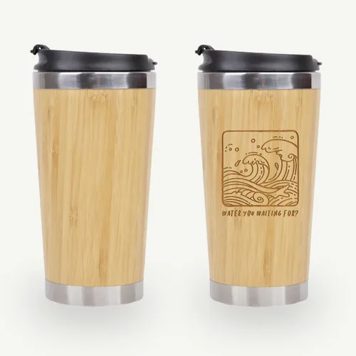 Vista 2 de PrintSupremacy - Vaso de bambú de acero inoxidable, 15 onzas, mantiene la bebida caliente o fría, vasos de viaje (personalizado)