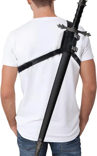 Vista 2 de Espada de cuero medieval, rana de hombro, funda ajustable, accesorio de disfraz de guerrero renacentista