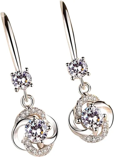 Vista 2 de 2023 New Temperament - Aretes creativos de cuatro hojas con diamantes largos, Metal Diamante Cobre