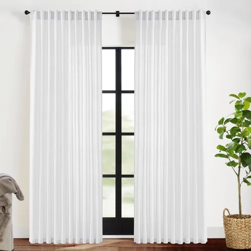 Vista 56 de XTMYI - Cortinas transparentes de 54 pulgadas de largo, juego de 2 paneles para baño, cortinas cortas de lino y algodón con semi privacidad