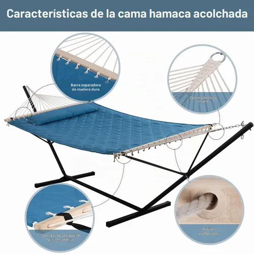 Vista 3 de ANOW Hamaca doble con combo de soporte de acero resistente de 12 pies