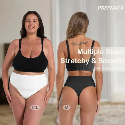 Vista 2 de Tanga de algodón acanalado transpirable sin costuras de cintura alta para mujer, ropa interior de talla grande