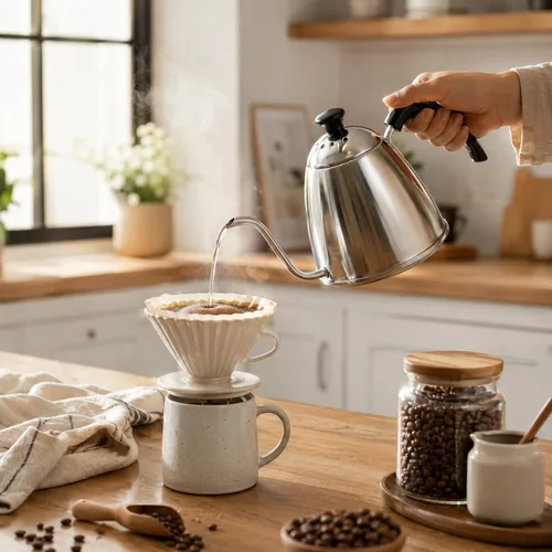 Vista 5 de Fino Hervidor de café con cuello de cisne, acero inoxidable 18/8, 6 tazas, capacidad de 1 L