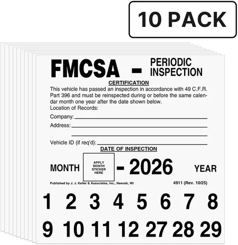 Vista 2 de FMCSA - Etiqueta de inspección periódica, paquete de 10 unidades, 5 x 5 pulgadas, vinilo autoadhesivo permanente, cumple con los requisitos de DOT