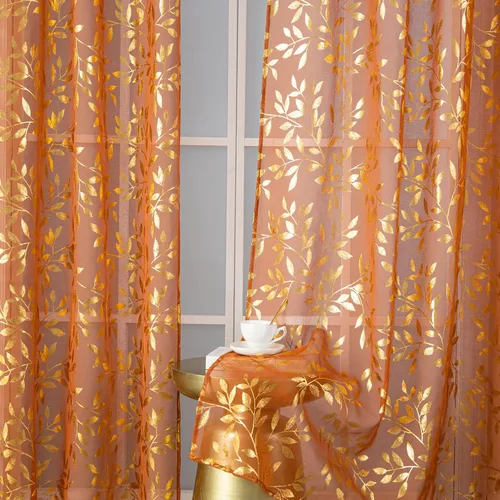 Vista 15 de Deeprove Cortinas traslúcidas color aguamarina y dorado de 63 pulgadas de largo, 2 paneles para decoración de dormitorio, cocina, decoración